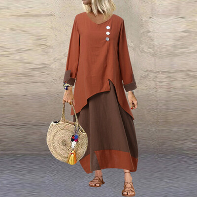 

Tailored Women Plus Size Ladies Vintage O-Neck Loose Long Sleeve Casual Long Dress