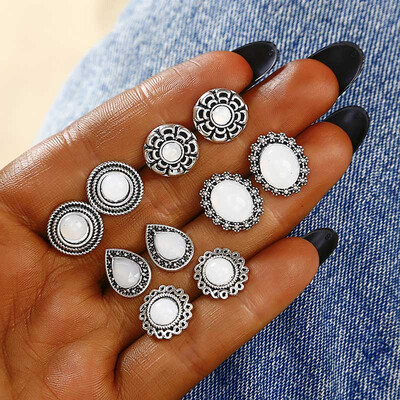 

E0293 4 PairsSet Opal Stone Crystal Stud Earrings for Women Boucle Doreille Earring Jewelry Dazzling Cubic Zirconia Brincos