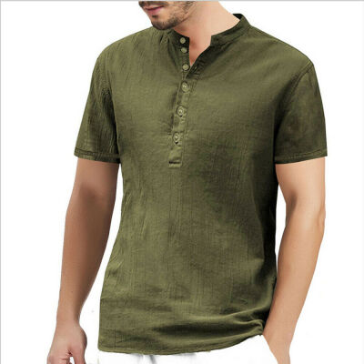 

Fashion Mens Cotton Linen Slim Fit Shirt Summer Cool Casual O-Neck Shirts Tops