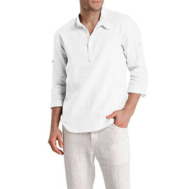 

Mens Cotton Linen Long Sleeve Solid Shirts Casual Blouse Dress Soft Tops Tee