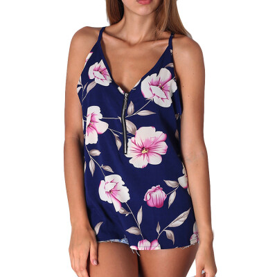 

Nomeni Womens Sexy Print V-Neck Vest Fashion Zipper Sleeveless T-Shirt