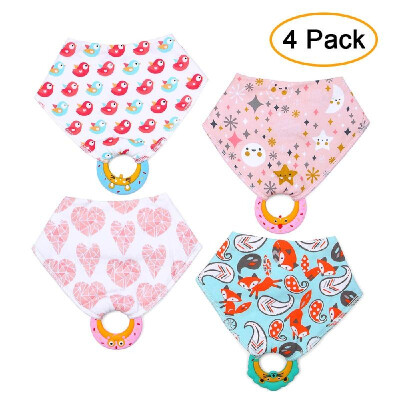 

Baby Bandana Drool Bibs&Teething Toys 4 Pack Made of Cotton & Silicone Soft Absorbent Adjustable Button Non-toxic for Home Lif