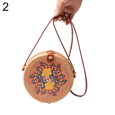 

Mini Round Flower Rattan Weave Single Shoulder Women Crossbody Bag Messenger