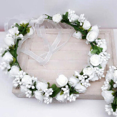 

1 Set Wedding Page Boy Flower Girl Flower Hairband Bracelet Garland Wrist Flowers Lace Hair Ring