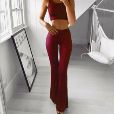 

Women Lady Fashion High Waist Flared Wide Leg OL Work Button Long Trousers Pants