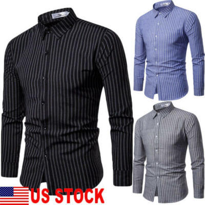 

US STOCK Mens Casual Shirts Business Dress T-shirt Long Sleeve Slim Fit Tee Tops