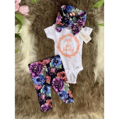 

UK Toddler Kid Baby Girls Tops Romper Flower Pants Headband Outfits Clothes Set