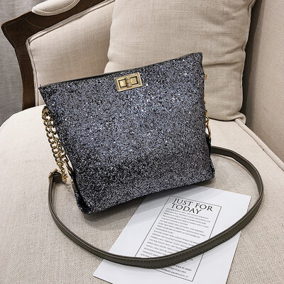 

Net red small black bag texture sequins bucket bag chain shoulder small bag female 2019 new wave Korean version of the Messenger bag