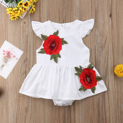 

Toddler Baby Girl Fly Sleeve Rose Print Romper Newborn Jumpsuit Dress