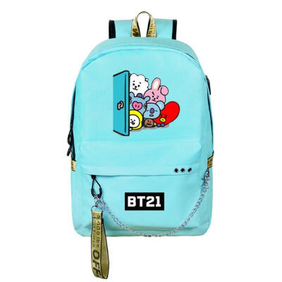 

Canvas Backpack BTS BT21 School Bags Casual Book Bag With USB Charging Port For Boys Girls