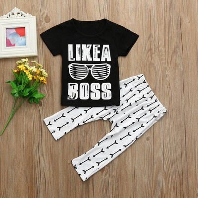 

Toddler Baby Boy Short Sleeve Letter Tops T-Shirt Pants Arrow Outfits Set