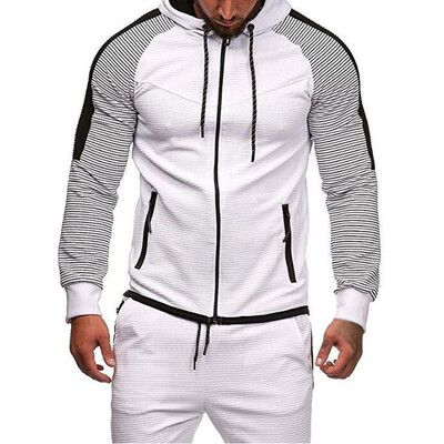 

Mens Stripes Long Sleeve Hoodie Baggy Drawstring Pullover Sweatshirt Gym Sports