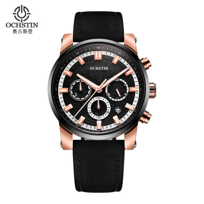 

Augustus OCHSTIN multi-function three-eye calendar multi-function leather mens watch mens watch