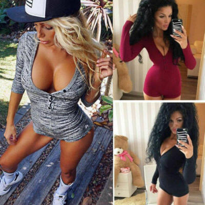 

HOT Basic Top Women Clubwear Jumpsuit Romper Playsuit Long Sleeve V-Neck Bodycon