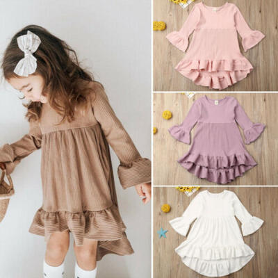 

US Holiday Baby Girls Dress Flared Sleeve Dress Princess Pageant Party Clothes