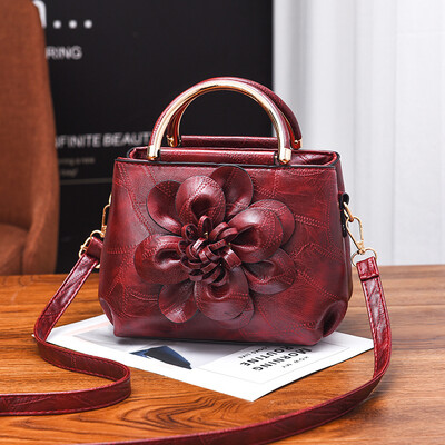 

Crossbody trend flower simple versatile pu leather small square bag shoulder portable handbag
