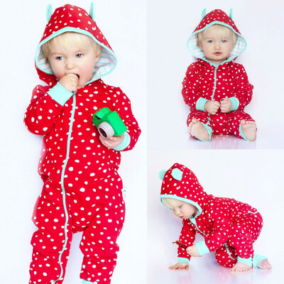 

Infant Toddler Baby Hoodie Boy Cartoon Ear Long Sleeve Romper Dot Jumpsuit Cloth