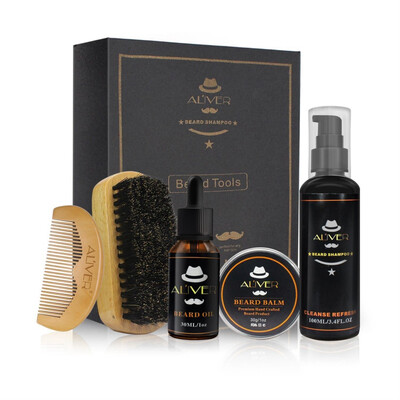 

Men Beard Oil Kit With Beard Shampoo 100ml Comb Brush Oil 30mlCream 30g Kit Male Beard Care Set