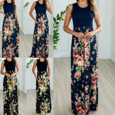 

Womens Summer Boho Casual Long Maxi Evening Party Cocktail Beach Dress Sundress