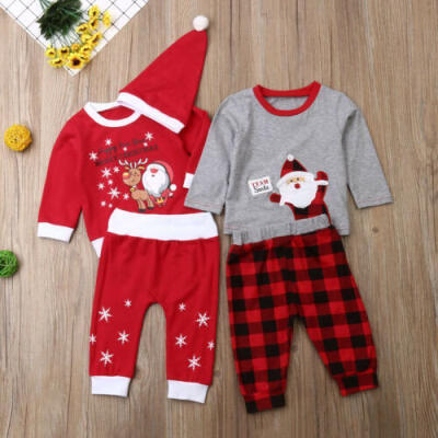 

3pcs Kids Baby Girl Boy My 1st Christmas Romper T-shirt Pant Hat Outfit Xmas Set