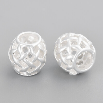 

Alloy European Filigree Beads Large Hole Beads Matte Style Barrel Cadmium Free & Lead Free 925 Sterling Silver Plated