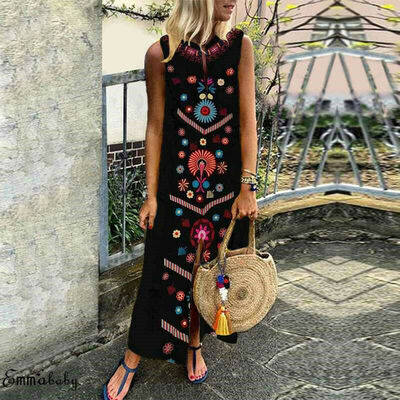 

Boho Women Plus Summer Party Long Maxi Dress Sleeveless Sundress Kaftan Dress