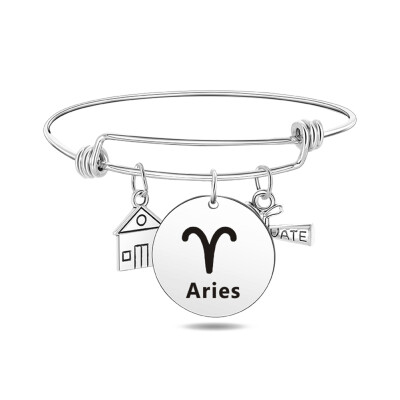 

12 Constellation Bracelet Zodiac Sign Diploma House Pendant Stainless Steel Charm Bracelets Bangles