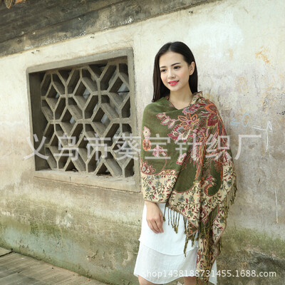 

New ethnic style scarf cotton bohemian scarf shawl female five golden flower jacquard Lijiang shawl wholesale