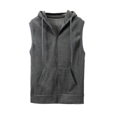 

Gobestart Fashion Men Sleeveless Solid Hooded Waistcoat Slim Jacket Blouse Tops Shirt