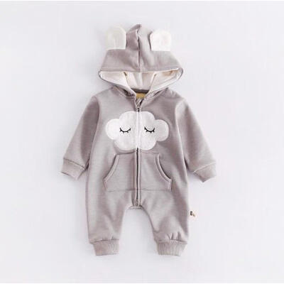 

US Winter Fall Baby Boys Girls Ear Hooded Cozy One-piece Romper Jumpsuit Clothes