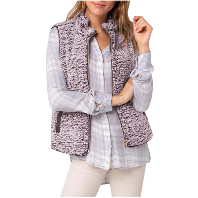 

Toponeto Women Casual Solid Sleeveless Outerwear Plush Zipper Pocket Reversible Vest Coat