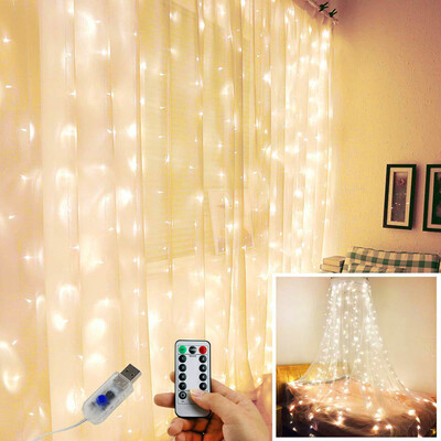 

Gobestart Curtain Stripe Lights 300LED 8 Modes Warm White Fairy String Lights Decoration
