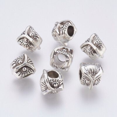 

Tibetan Style Alloy European Beads Large Hole Beads Owl Antique Silver 10x10x10mm Hole 45mm