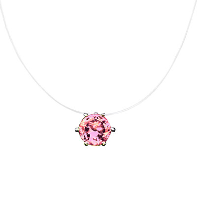 

Women Round Cubic Zirconia Pendant Necklace Invisible Fishing Line Chain Jewelry