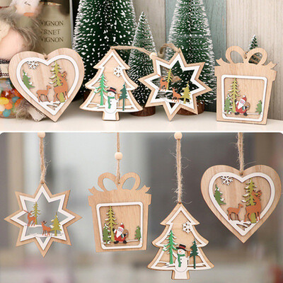 

Christmas Snowflakes Angle Wooden Pendant Ornaments Hanging DIY Craft Xmas Tree Ornament Christmas Party Decorations Kids Gifts
