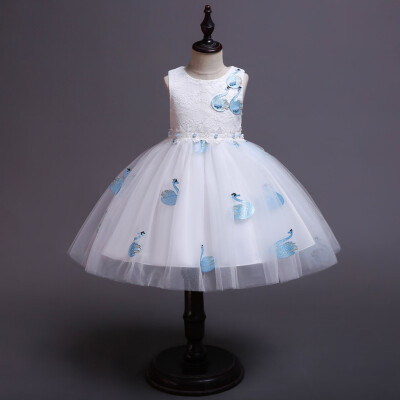 

Kid Child Girl Sleeveless Animal Swan Embroidered Princess Prom Dress Clothes