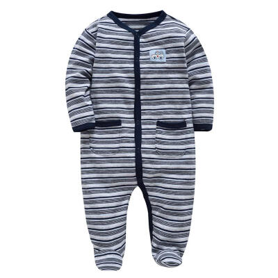 

Spring Fashion Front Button Baby Rompers Stripe Warm Soft Infants Jumpsuit