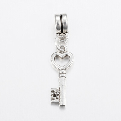 

Tibetan Style Alloy European Dangle Beads Heart Key Antique Silver 31mm Hole 4mm Pendant 20x7x15mm