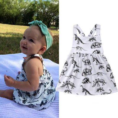 

100 Cotton Newborn Kids Baby Girl Dinosaur Backless Tutu Dress Sundress Clothes