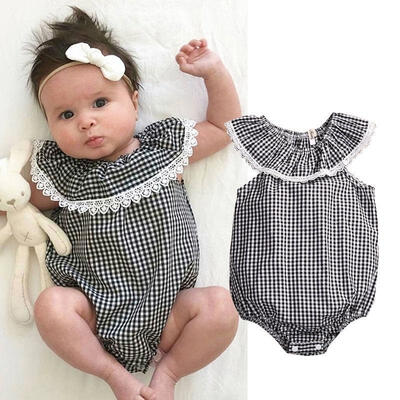 

Infant Baby Girl Lace Plaids Sleeveless Bodysuit Romper Jumpsuit Outfits Clothes