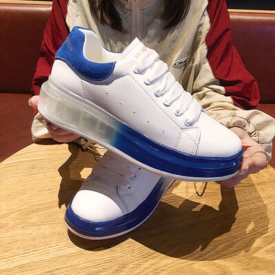

White shoes female summer Korean ins tide round head lace-up shoes Joker breathable thick soled canvas shoes