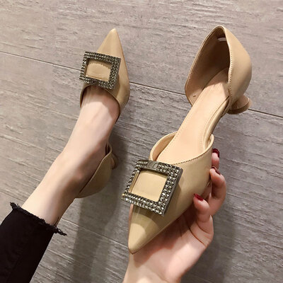 

High-heeled Lady Xia Han edition pointed diamond square buckled slim-heeled sexy fashion fairy single shoes