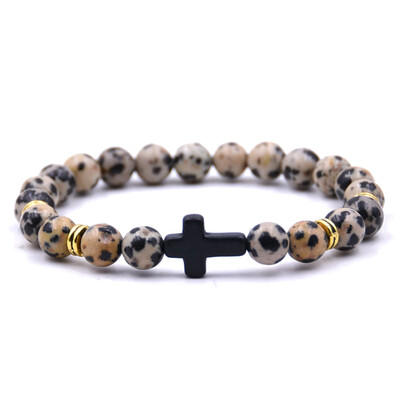 

Vintage Natural Stone 18 Colors Cross Charms Beads Bangles Bracelet