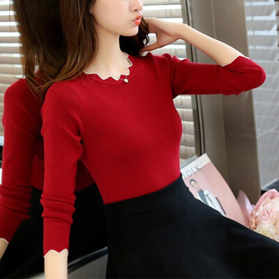 

Women Slim Long Sleeve Bottoming Sweater Sexy Tight Knitted Autumn High Elastic Soft Pullovers O neck Sweaters