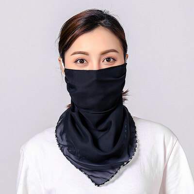 

19 summer sun protection neck chiffon mask female flowers antique elegant printing breathable mask square towel factory direct sales