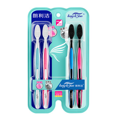 

Langley Jie double ankle couple soft soft bamboo charcoal toothbrush 4 family loaded travel wear soft hair ankle deep cleaning adult toothbrush