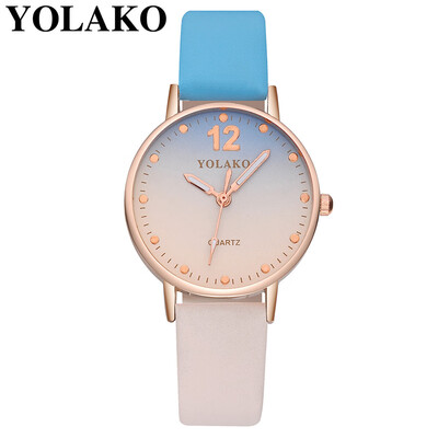 

YOLAKO Brand Women Retro Gradient Rainbow Leather Belt Roma Watch Casual Luxury Ladies Sport Quartz Watches Relogio Feminino 533