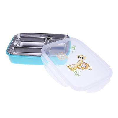 

3 Grid Rectangle Stainless Steel Kids Lunch Box Insulation Food ContainerM
