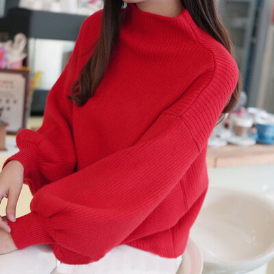 

〖Follure〗Women Lantern Sleeve Knit Sweater Loose Turleneck Outwear Top Blouse Pullover