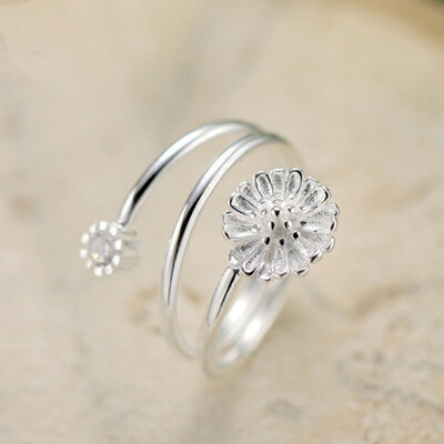 

Flowers Style Little Adjustable Women Cute Jewelry Daisy Silver Plated Ring